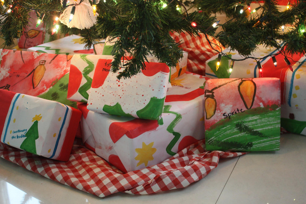 Wrapped gifts under tree - jimmiehomeschoolmom